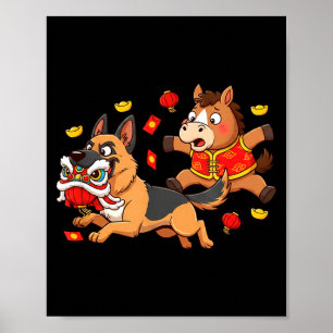 Chinese Horse German Shepherd Kid Mens Womens Happ Poster