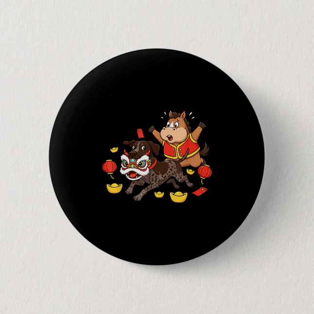 Chinese Horse German Shorthaired Pointer Dog Happy 2 Inch Round Button (Front)