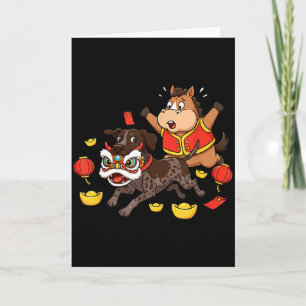 Chinese Horse German Shorthaired Pointer Dog Happy Card