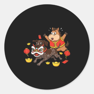 Chinese Horse German Shorthaired Pointer Dog Happy Classic Round Sticker