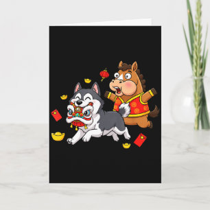 Chinese Horse Husky Funny Kids Mens Womens Happy N Card