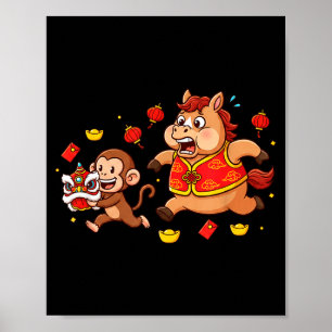 Chinese Horse Monkey Funny Kids Mens Womens Happy  Poster