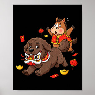 Chinese Horse Newfoundland Kids Mens Womens Happy Poster