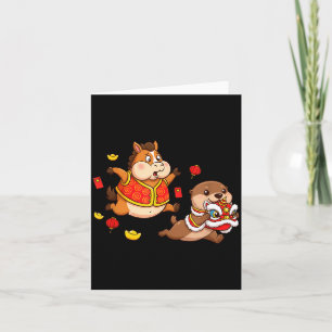 Chinese Horse Otter Funny Kids Mens Womens Happy N Card