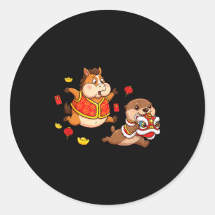 Chinese Horse Otter Funny Kids Mens Womens Happy N Classic Round Sticker
