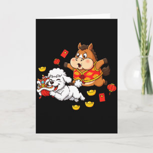 Chinese Horse Poodle Funny Kids Mens Womens Happy  Card
