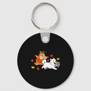 Chinese Horse Samoyed Funny Kids Mens Womens Happy Keychain