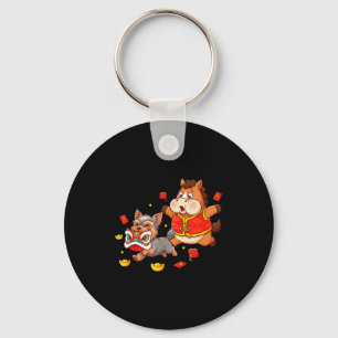 Chinese Horse Yorkshire Terrier Mens Womens Happy Keychain