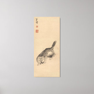 Chinese Ink and wash painting cat and butterfly Canvas Print