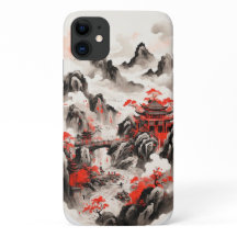 Chinese Ink Art Phone Case - Mountain Red and Blac