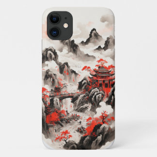 Chinese Ink Art Phone Case - Mountain Red and Blac