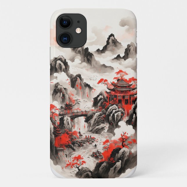 Chinese Ink Art Phone Case - Mountain Red and Blac (Back)