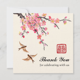 Chinese Ink painting flowers and birds wedding Thank You Card