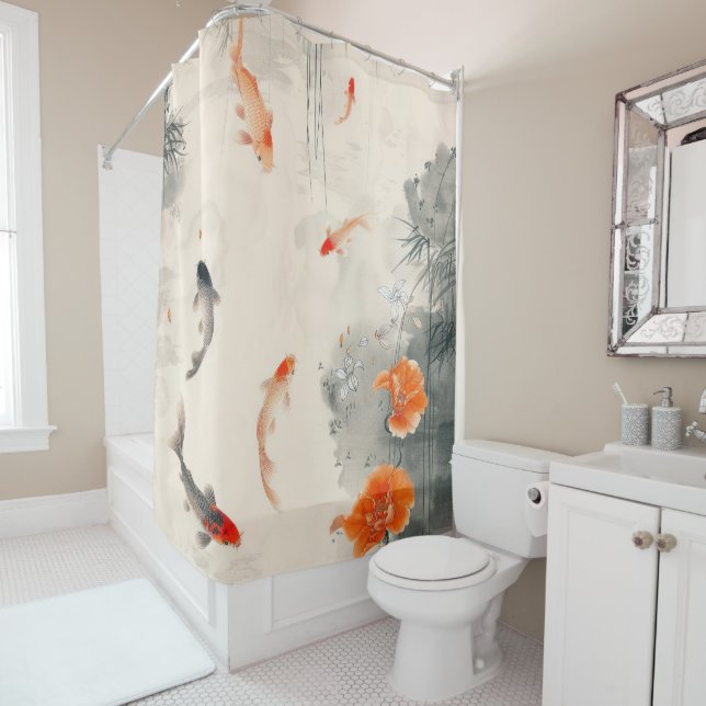 Chinese Ink Painting of Goldfish Shower Curtain (In Situ)