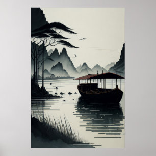 Chinese ink painting of Ninh Binh town Poster