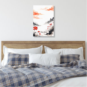 Chinese Ink Wash Poppy Art Canvas Print