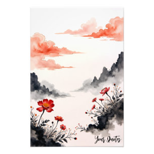 Chinese Ink Wash Poppy Art Photo Print