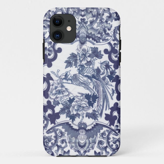 Chinese inspired blue pattern with birds toile Case-Mate iPhone case (Back)