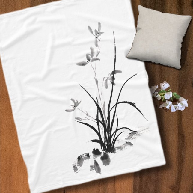 Chinese Iris - bw Fleece Blanket (Creator Uploaded)
