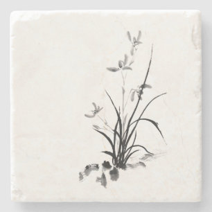 Chinese Iris - bw  Stone Coaster