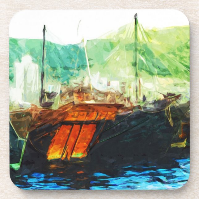 Chinese Junk in Hong Kong Harbour Abstract Coaster (Front)