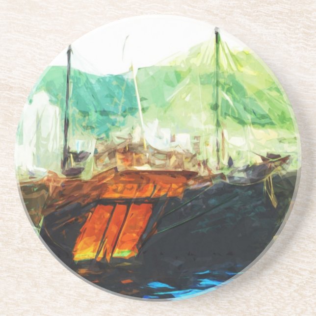 Chinese Junk in Hong Kong Harbour Abstract Coaster (Front)