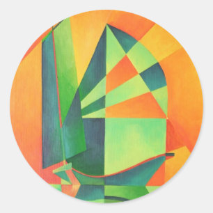 Chinese Junk Sails at Sunrise Orange And Green  Classic Round Sticker