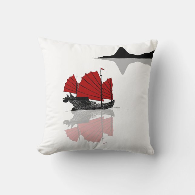 Chinese Junk Ship Throw Pillow (Front)