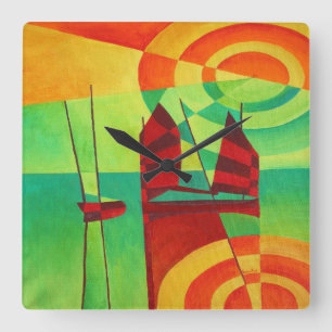 Chinese Junks On Still Waters Cubism Art Square Wall Clock