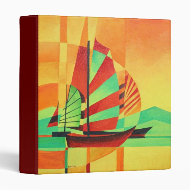 Chinese Junks Sail to Shore In Cubism Geo Art Binder (Front/Spine)