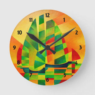 Chinese Junks, Sunset, Sails and Shadows Bold Round Clock
