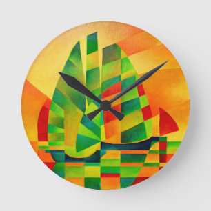 Chinese Junks, Sunset, Sails and Shadows Bold  Round Clock
