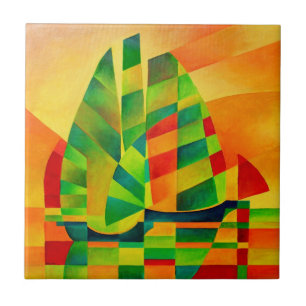 Chinese Junks, Sunset, Sails and Shadows Bold  Tile