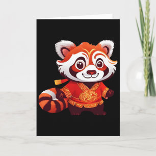 Chinese Kids Girls Boys Funny Red Panda Lion Dance Card