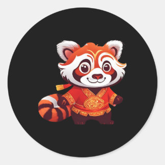Chinese Kids Girls Boys Funny Red Panda Lion Dance Classic Round Sticker