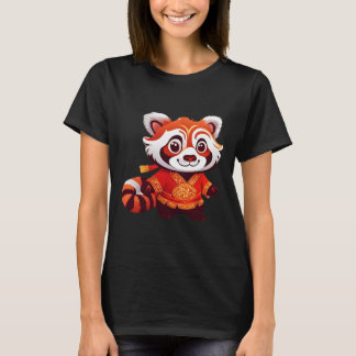 Chinese Kids Girls Boys Funny Red Panda Lion Dance T-Shirt