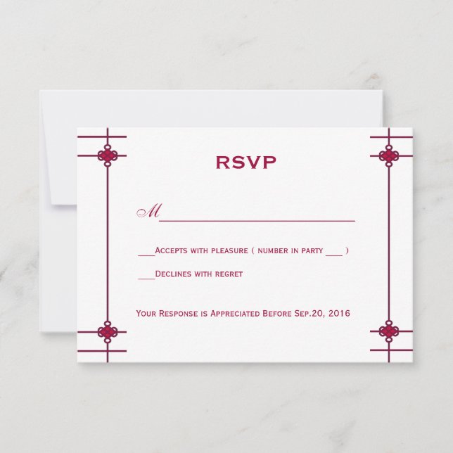Chinese Knots Double Happiness Wedding RSVP (Front)