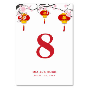 Chinese Lantern and Cherry Blossoms Wedding Table Number
