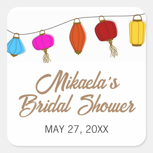 Chinese Lantern Bridal Shower Square Sticker (Front)