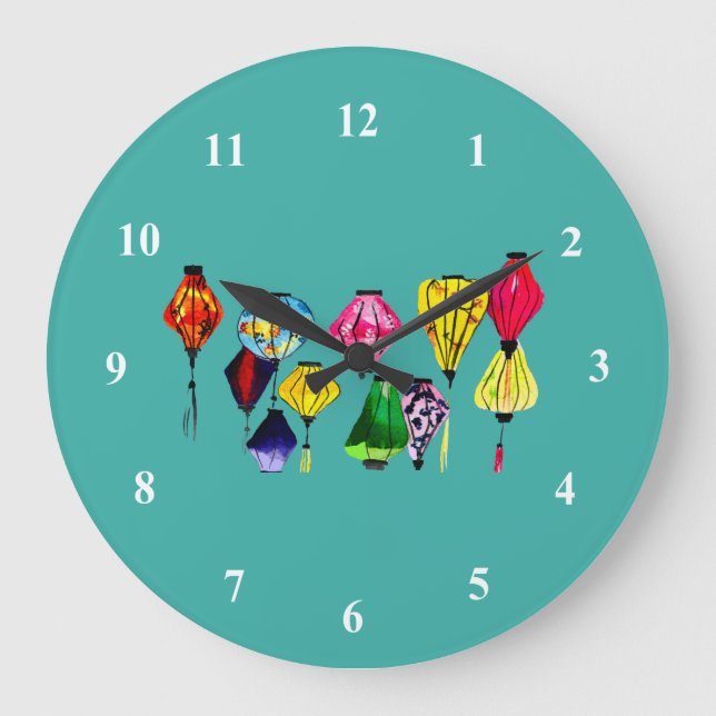 Chinese lantern colourful art large clock (Front)