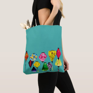 Chinese lantern colourful art tote bag