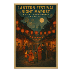 Chinese Lantern Festival Night Market Art Poster