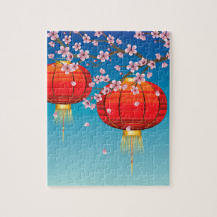 Chinese Lantern with Sakura Branch 2 Jigsaw Puzzle