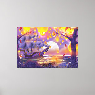 Chinese Lanterns by a moonlit river Canvas Print