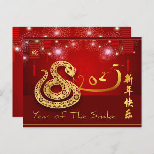 Chinese Lanterns Fireworks Snake Year 2025 HHPostC Invitation Postcard