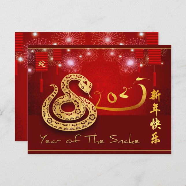 Chinese Lanterns Fireworks Snake Year 2025 HHPostC Invitation Postcard (Front/Back)