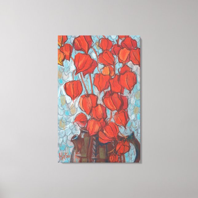Chinese Lanterns, Physalis Autumn Floral Painting Canvas Print (Front)