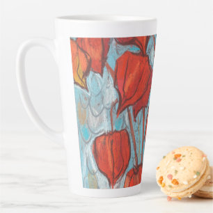 Chinese Lanterns, Physalis Autumn Floral Painting Latte Mug
