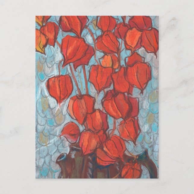 Chinese Lanterns, Physalis Autumn Floral Painting Postcard