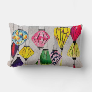 Chinese lanterns watercolor art lumbar pillow